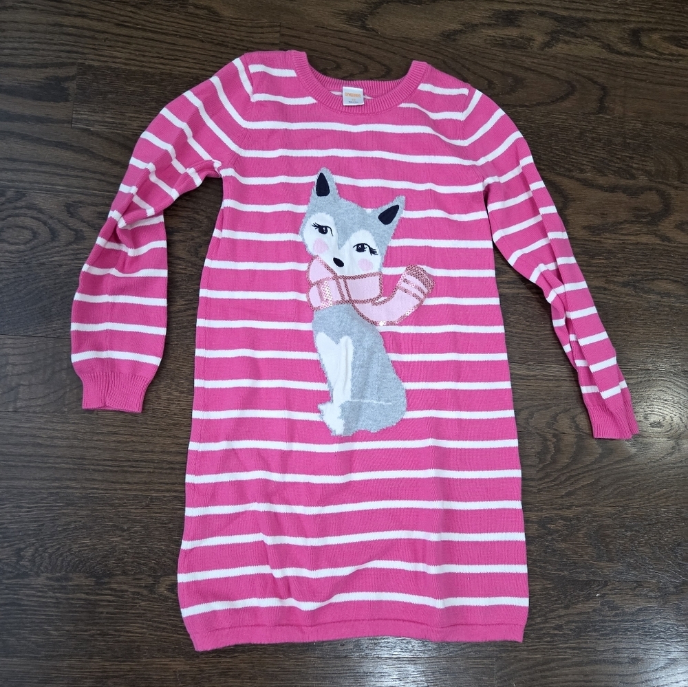 Gymboree Pink and White Striped Tunic Sweater with Fox Design Sz.10